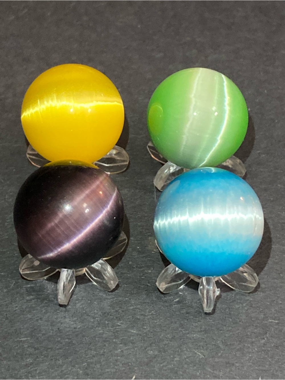 Natural Quartz Cat's Eye Marbles Purple Green Yellow Blue See Pics